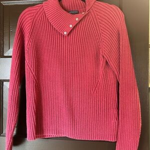 Lands' End Ribbed Mock Neck Sweater in Deep Berry